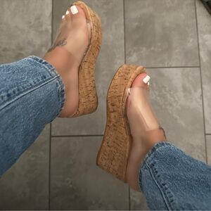 Transparent Cork Wedge Sandals